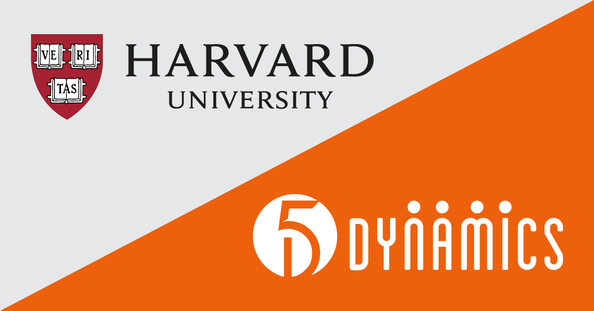 5 Dynamics works with the Harvard University Department of Physics to study how learning preferences contribute to team performance. Graphic of Harvard's logo and 5 Dynamics' logo