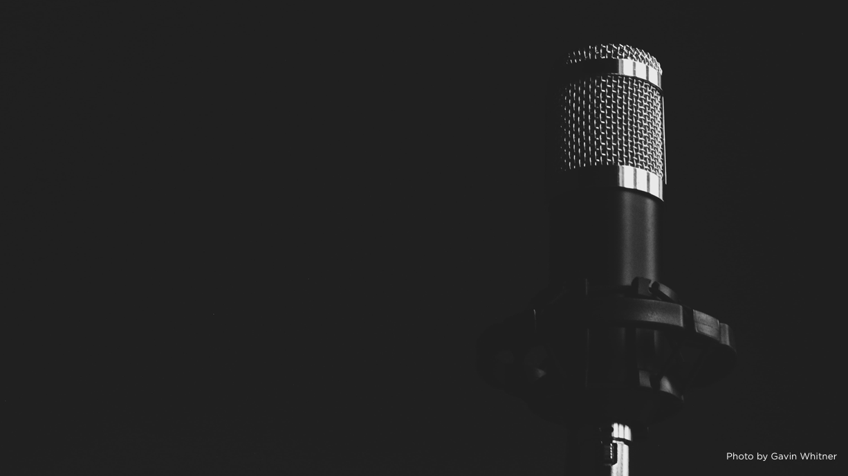 Black-and-white photo of a microphone