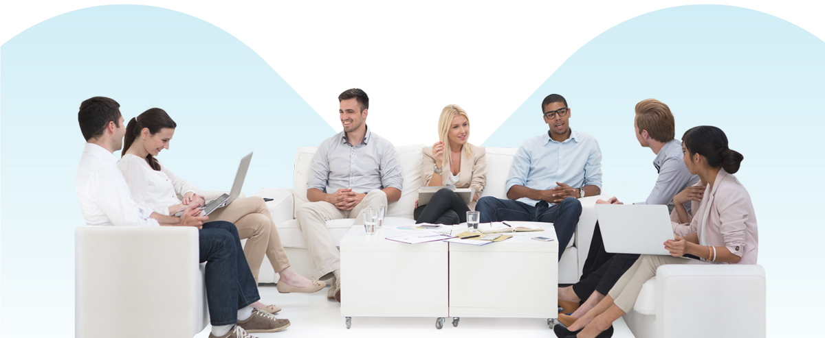 Interested in joining the 5 Dynamics team? Join us! Photo of team having a round table discussion